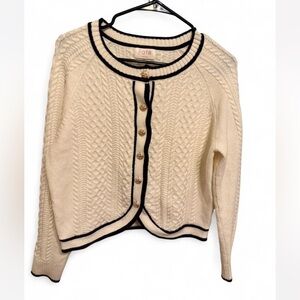 Fate White and  Navy Cable Knit Cardigan Gold Button Accents